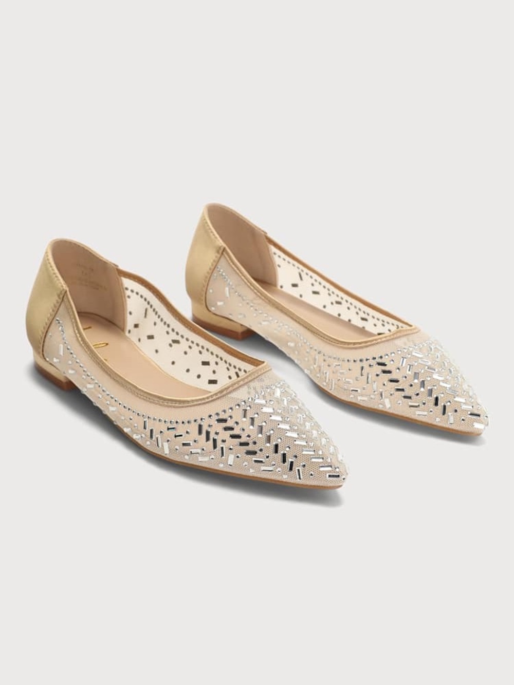 Lulus Sparklee Champagne Rhinestone Pointed Toe Ballet Flats 8.5 Statement